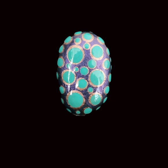 Hand Painted Iridescent Blue Statement Ring. - Picture 3 of 10